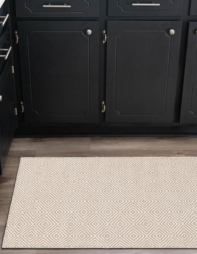 Beige 2' x 6' 1 Geo Trellis Flatweave Runner Area Rug 80% Wool & 20% Cotton Natural Geometric Carpet for Living, Office, Dining, Dorms for Sale at Rug Engine