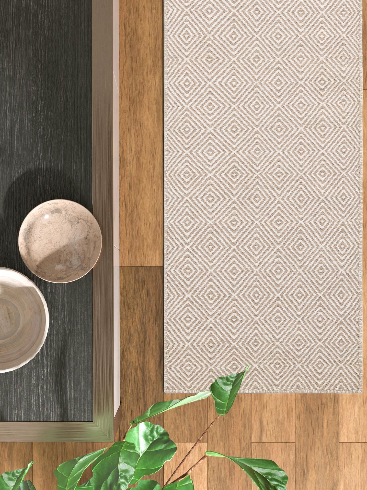 Beige 2' x 6' 1 Geo Trellis Flatweave Runner Area Rug 80% Wool & 20% Cotton Natural Geometric Carpet for Living, Office, Dining, Dorms for Sale at Rug Engine