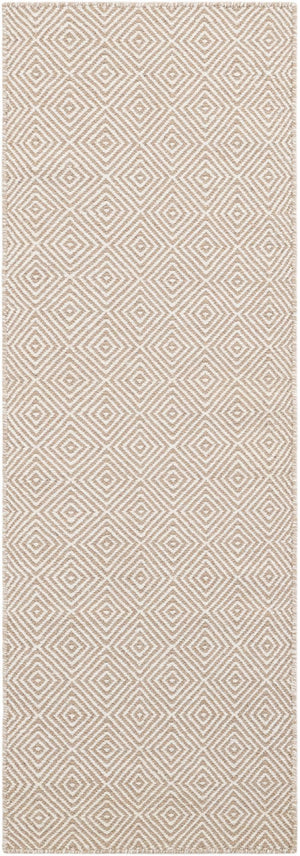 Beige 2' x 6' 1 Geo Trellis Flatweave Runner Area Rug 80% Wool & 20% Cotton Natural Geometric Carpet for Living, Office, Dining, Dorms for Sale at Rug Engine