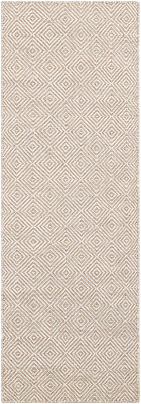 Beige 2' x 6' 1 Geo Trellis Flatweave Runner Area Rug 80% Wool & 20% Cotton Natural Geometric Carpet for Living, Office, Dining, Dorms for Sale at Rug Engine