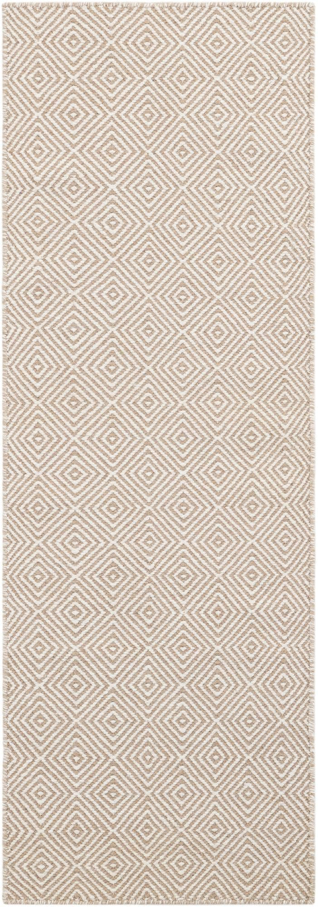 Beige 2' x 6' 1 Geo Trellis Flatweave Runner Area Rug 80% Wool & 20% Cotton Natural Geometric Carpet for Living, Office, Dining, Dorms for Sale at Rug Engine