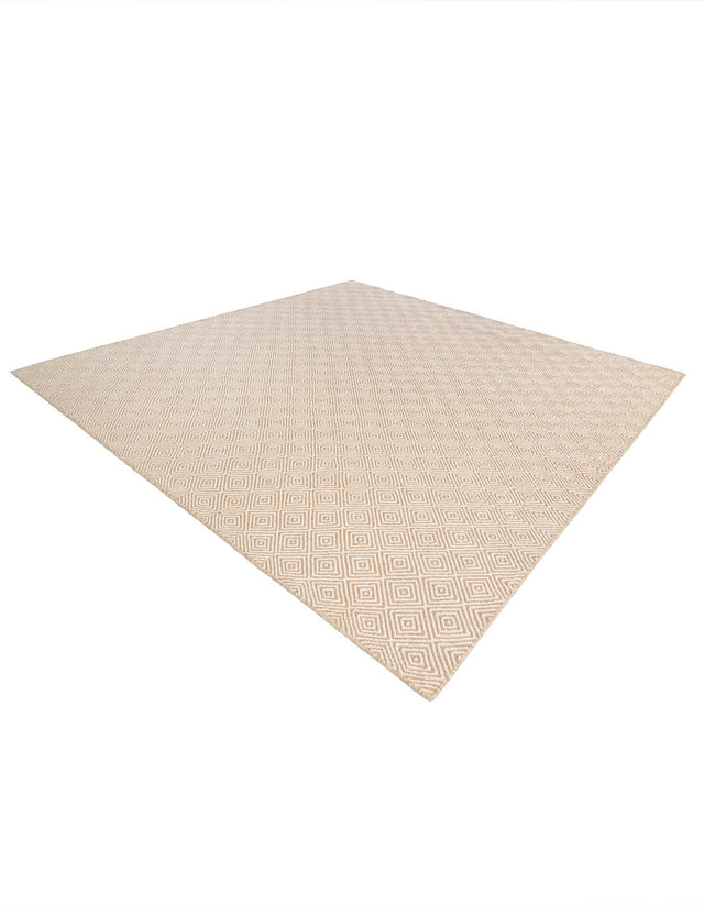 Beige 7' 10 x 7' 10 Geo Trellis Flatweave Square Area Rug 80% Wool & 20% Cotton Natural Geometric Carpet for Living, Office, Dining, Dorms for Sale at Rug Engine