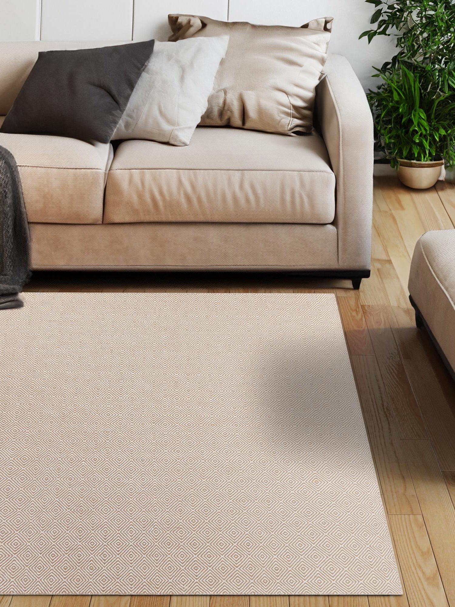 Beige 12' x 12' Geo Trellis Flatweave Square Area Rug 80% Wool & 20% Cotton Natural Geometric Carpet for Living, Office, Dining, Dorms for Sale at Rug Engine