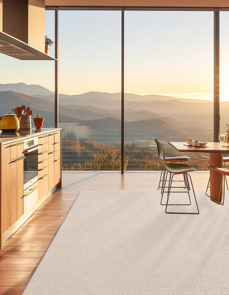 Beige 12' x 12' Geo Trellis Flatweave Square Area Rug 80% Wool & 20% Cotton Natural Geometric Carpet for Living, Office, Dining, Dorms for Sale at Rug Engine