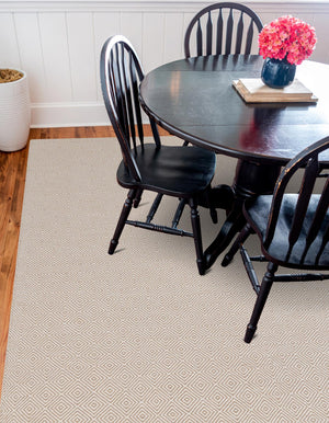 Beige 12' x 12' Geo Trellis Flatweave Square Area Rug 80% Wool & 20% Cotton Natural Geometric Carpet for Living, Office, Dining, Dorms for Sale at Rug Engine