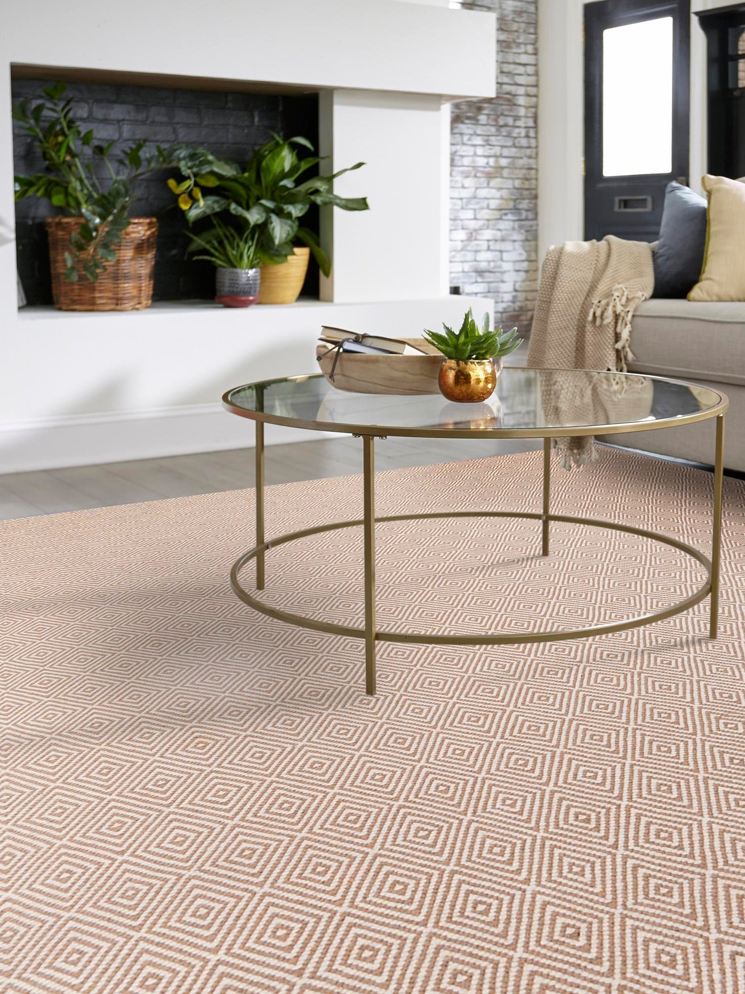 Beige 12' x 12' Geo Trellis Flatweave Square Area Rug 80% Wool & 20% Cotton Natural Geometric Carpet for Living, Office, Dining, Dorms for Sale at Rug Engine