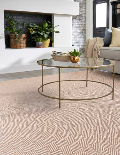Beige 12' x 12' Geo Trellis Flatweave Square Area Rug 80% Wool & 20% Cotton Natural Geometric Carpet for Living, Office, Dining, Dorms for Sale at Rug Engine