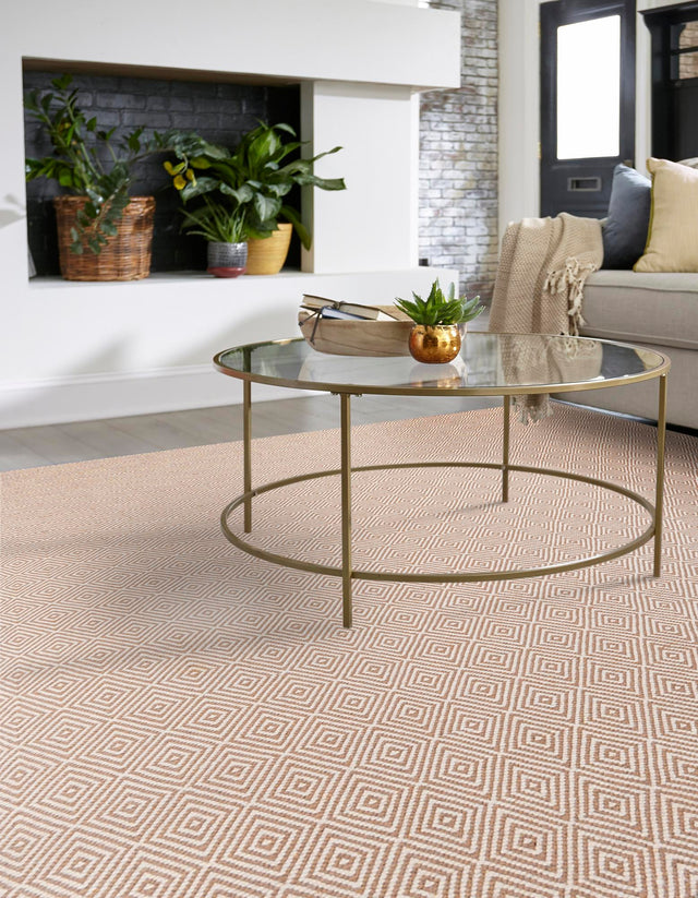 Beige 12' x 12' Geo Trellis Flatweave Square Area Rug 80% Wool & 20% Cotton Natural Geometric Carpet for Living, Office, Dining, Dorms for Sale at Rug Engine