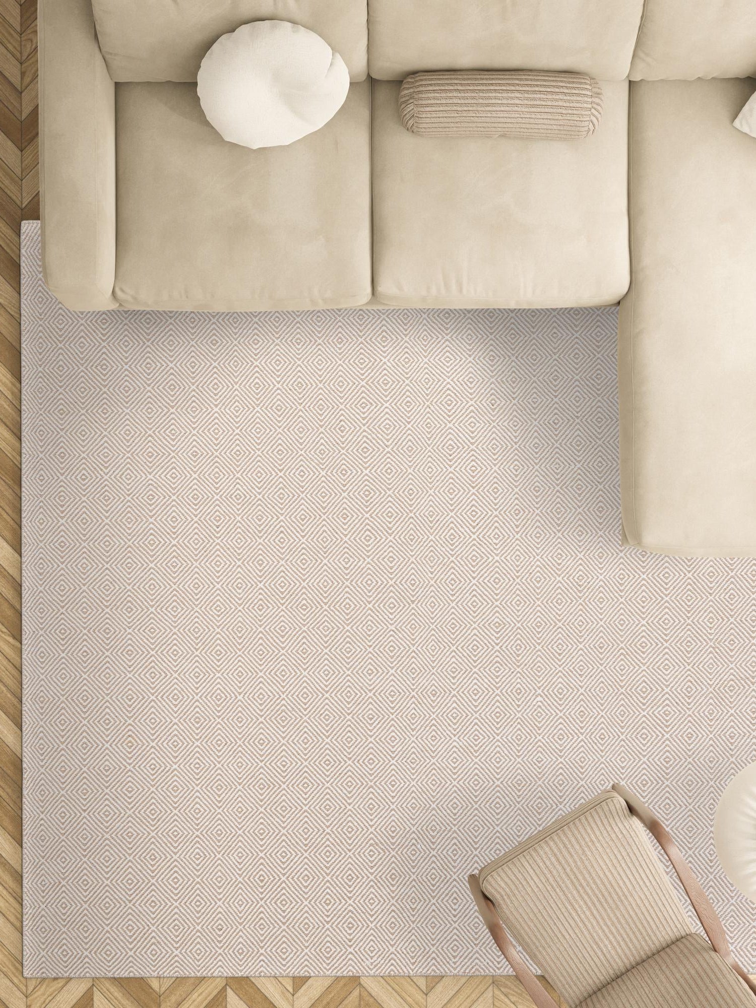 Beige 12' x 12' Geo Trellis Flatweave Square Area Rug 80% Wool & 20% Cotton Natural Geometric Carpet for Living, Office, Dining, Dorms for Sale at Rug Engine