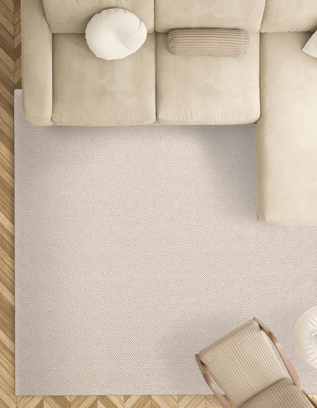 Beige 12' x 12' Geo Trellis Flatweave Square Area Rug 80% Wool & 20% Cotton Natural Geometric Carpet for Living, Office, Dining, Dorms for Sale at Rug Engine