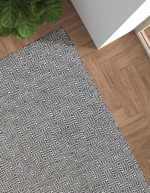 Black 7' 10 x 10' Geo Trellis Flatweave Rectangle Area Rug 80% Wool & 20% Cotton Natural Geometric Carpet for Living, Office, Dining, Dorms for Sale at Rug Engine
