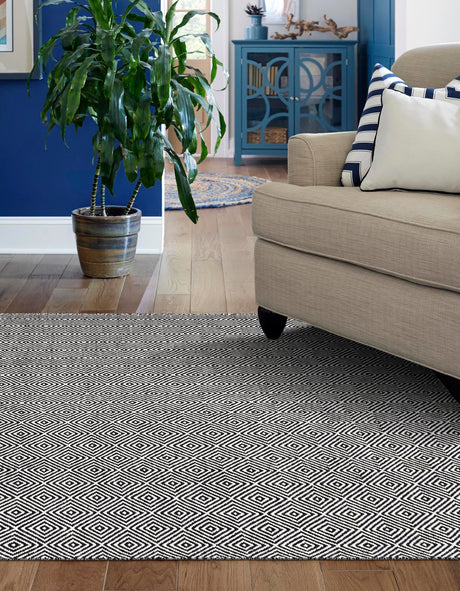 Black 5' 1 x 8' Geo Trellis Flatweave Rectangle Area Rug 80% Wool & 20% Cotton Natural Geometric Carpet for Living, Office, Dining, Dorms for Sale at Rug Engine