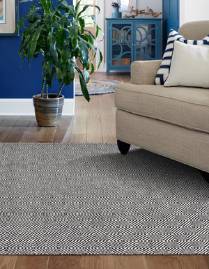 Black 7' 10 x 10' Geo Trellis Flatweave Rectangle Area Rug 80% Wool & 20% Cotton Natural Geometric Carpet for Living, Office, Dining, Dorms for Sale at Rug Engine