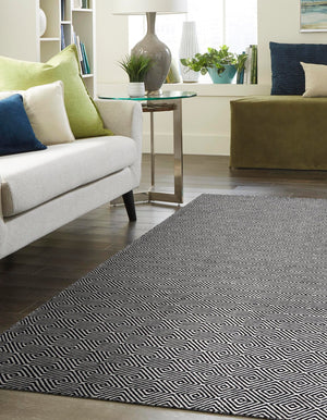 Black 7' 10 x 10' Geo Trellis Flatweave Rectangle Area Rug 80% Wool & 20% Cotton Natural Geometric Carpet for Living, Office, Dining, Dorms for Sale at Rug Engine