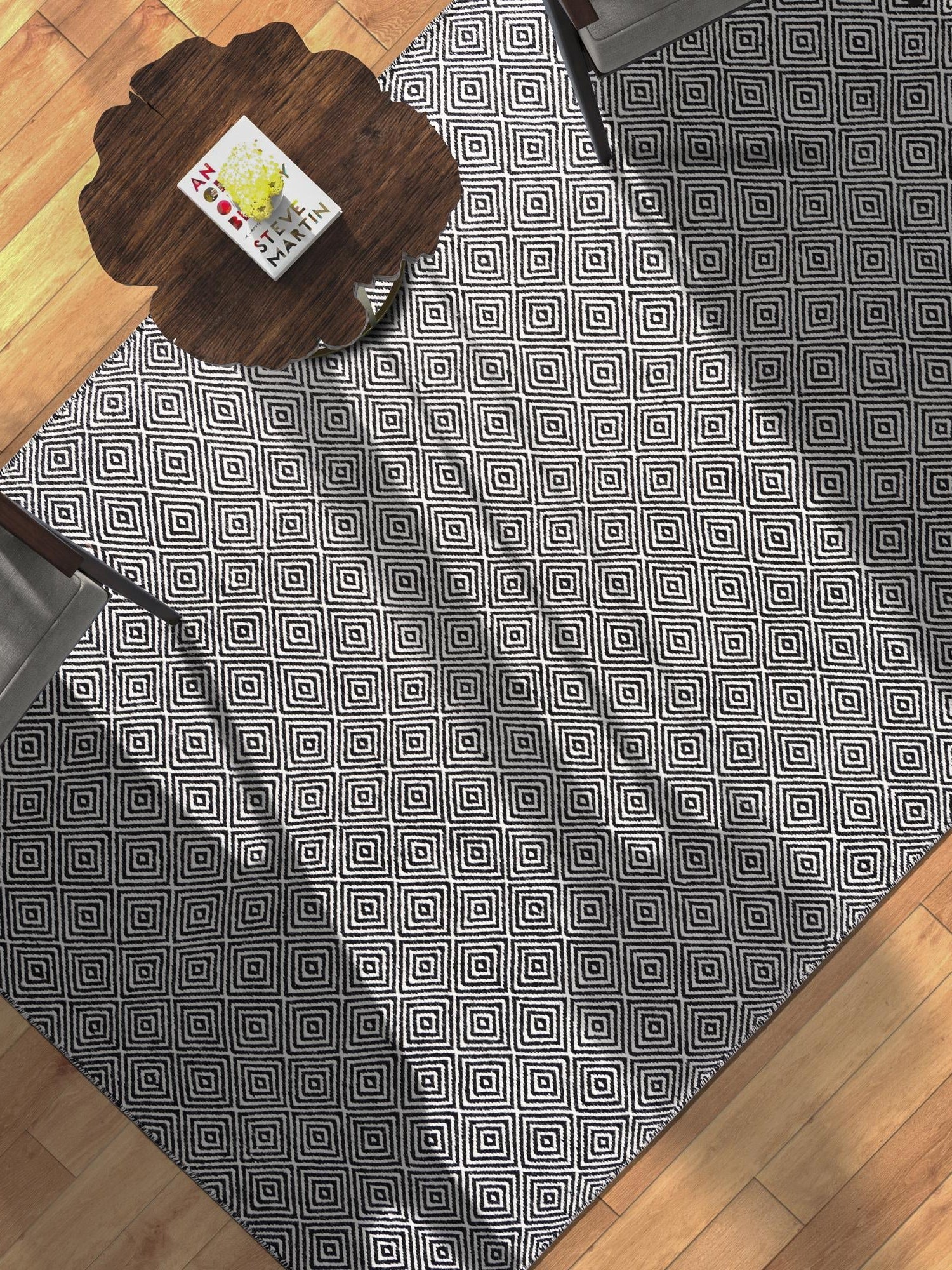 Black 7' 10 x 10' Geo Trellis Flatweave Rectangle Area Rug 80% Wool & 20% Cotton Natural Geometric Carpet for Living, Office, Dining, Dorms for Sale at Rug Engine