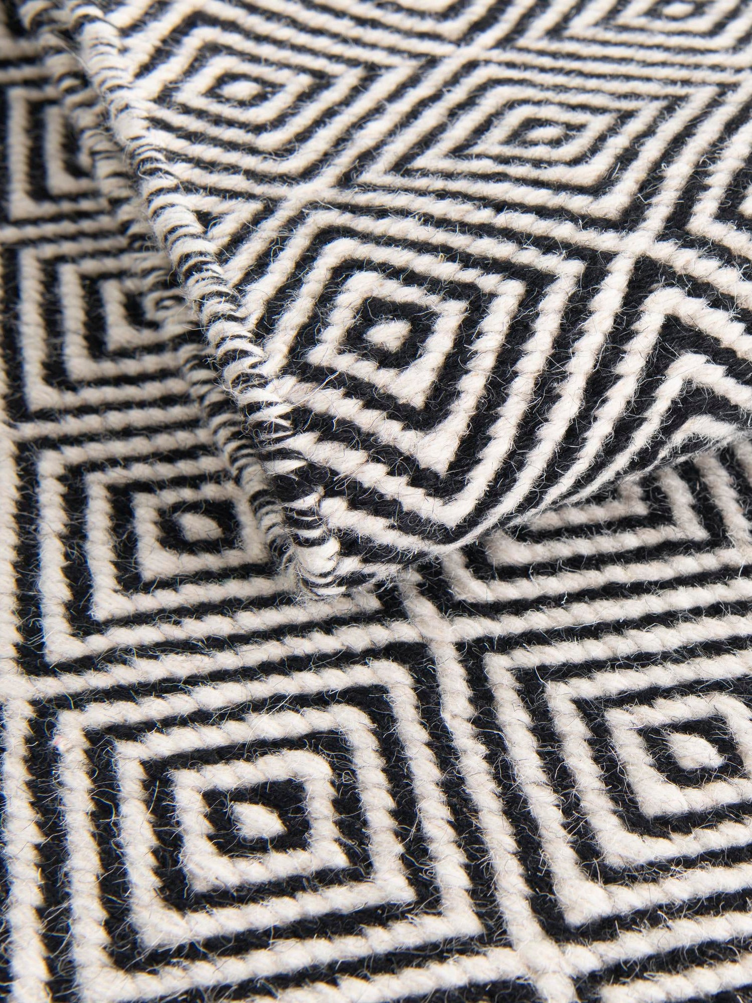 Black 7' 10 x 10' Geo Trellis Flatweave Rectangle Area Rug 80% Wool & 20% Cotton Natural Geometric Carpet for Living, Office, Dining, Dorms for Sale at Rug Engine