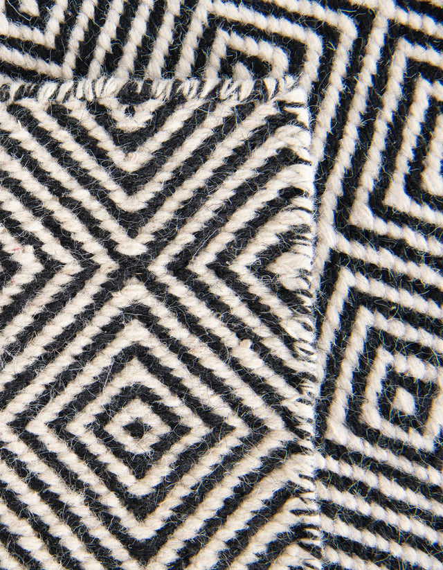 Black 7' 10 x 10' Geo Trellis Flatweave Rectangle Area Rug 80% Wool & 20% Cotton Natural Geometric Carpet for Living, Office, Dining, Dorms for Sale at Rug Engine