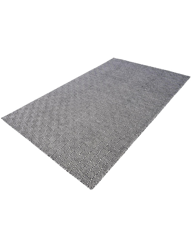 Black 5' 1 x 8' Geo Trellis Flatweave Rectangle Area Rug 80% Wool & 20% Cotton Natural Geometric Carpet for Living, Office, Dining, Dorms for Sale at Rug Engine