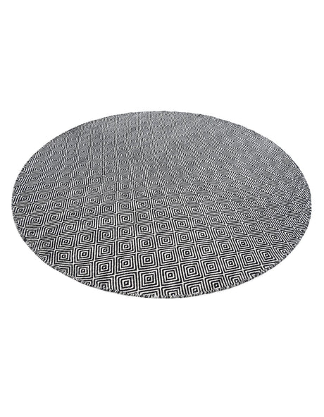 Black 6' 1 x 6' 1 Geo Trellis Flatweave Round Area Rug 80% Wool & 20% Cotton Natural Geometric Carpet for Living, Office, Dining, Dorms for Sale at Rug Engine