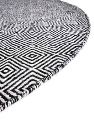 Black 6' 1 x 6' 1 Geo Trellis Flatweave Round Area Rug 80% Wool & 20% Cotton Natural Geometric Carpet for Living, Office, Dining, Dorms for Sale at Rug Engine