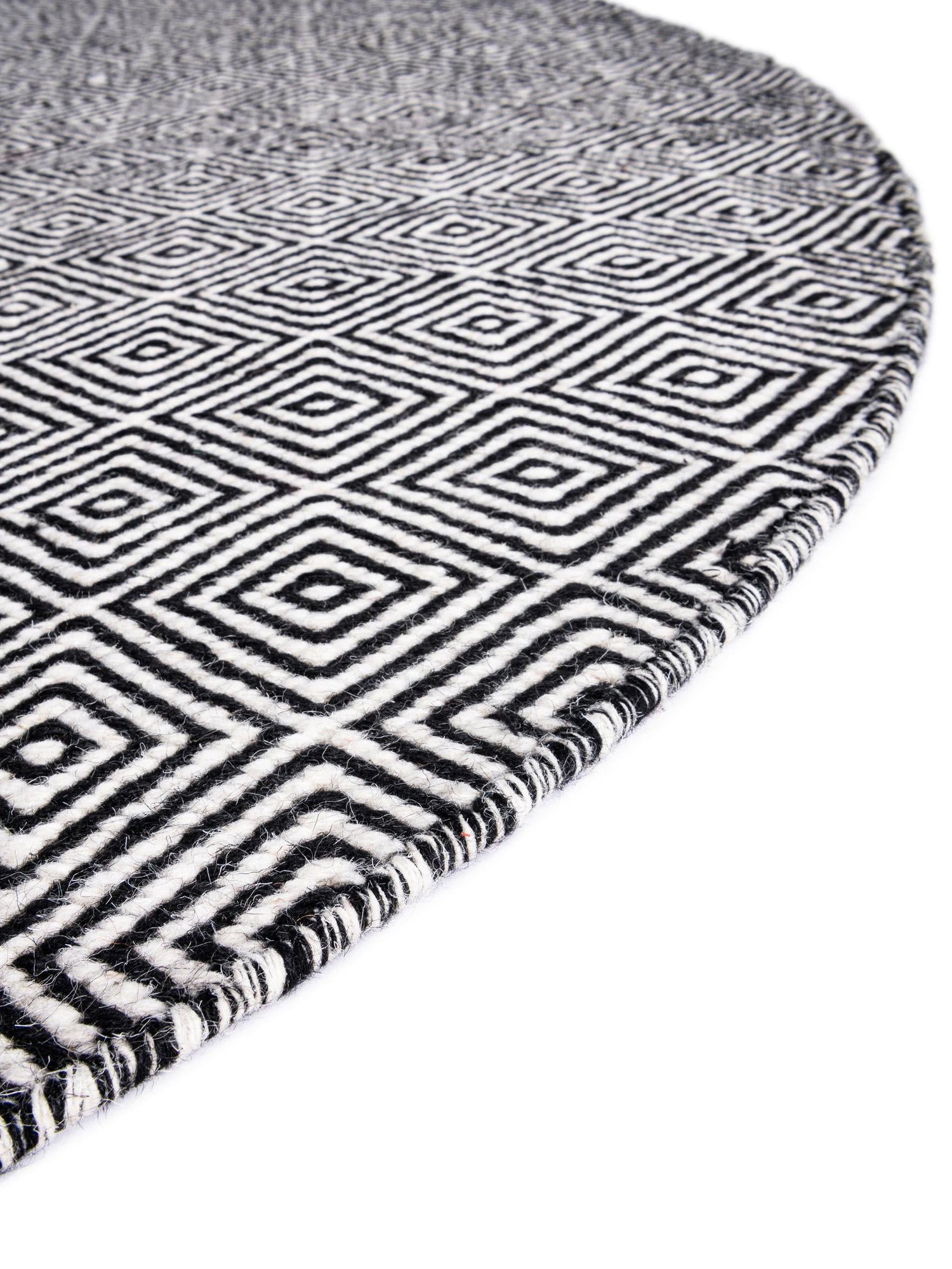 Black 7' 10 x 7' 10 Geo Trellis Flatweave Round Area Rug 80% Wool & 20% Cotton Natural Geometric Carpet for Living, Office, Dining, Dorms for Sale at Rug Engine