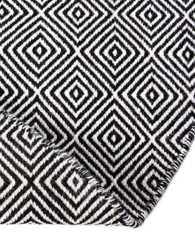 Black 6' 1 x 6' 1 Geo Trellis Flatweave Round Area Rug 80% Wool & 20% Cotton Natural Geometric Carpet for Living, Office, Dining, Dorms for Sale at Rug Engine