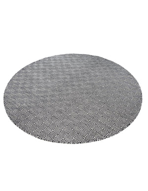 Black 6' 1 x 6' 1 Geo Trellis Flatweave Round Area Rug 80% Wool & 20% Cotton Natural Geometric Carpet for Living, Office, Dining, Dorms for Sale at Rug Engine