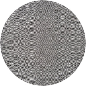 Black 6' 1 x 6' 1 Geo Trellis Flatweave Round Area Rug 80% Wool & 20% Cotton Natural Geometric Carpet for Living, Office, Dining, Dorms for Sale at Rug Engine