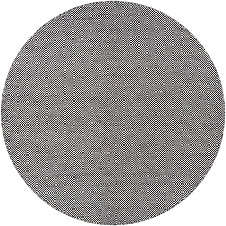 Black 6' 1 x 6' 1 Geo Trellis Flatweave Round Area Rug 80% Wool & 20% Cotton Natural Geometric Carpet for Living, Office, Dining, Dorms for Sale at Rug Engine