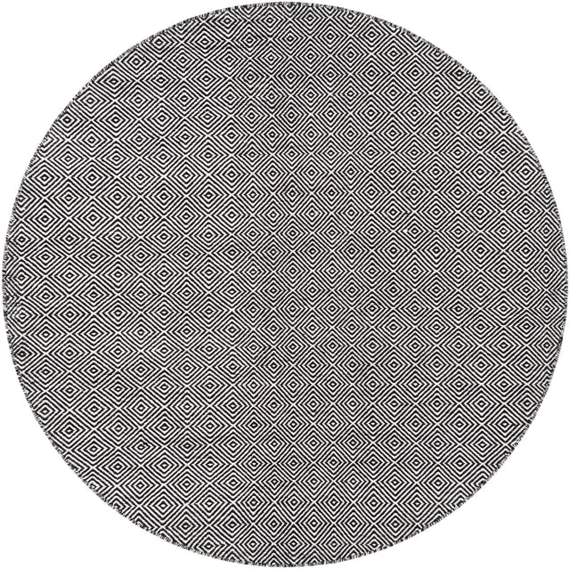 Black 6' 1 x 6' 1 Geo Trellis Flatweave Round Area Rug 80% Wool & 20% Cotton Natural Geometric Carpet for Living, Office, Dining, Dorms for Sale at Rug Engine