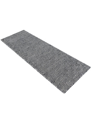 Black 2' x 6' 1 Geo Trellis Flatweave Runner Area Rug 80% Wool & 20% Cotton Natural Geometric Carpet for Living, Office, Dining, Dorms for Sale at Rug Engine
