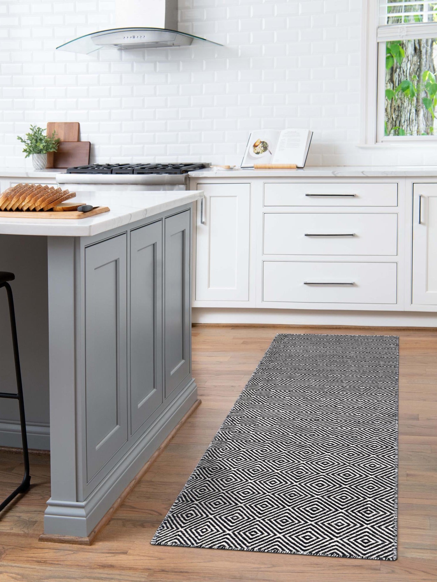 Black 2' 7 x 12' Geo Trellis Flatweave Runner Area Rug 80% Wool & 20% Cotton Natural Geometric Carpet for Living, Office, Dining, Dorms for Sale at Rug Engine