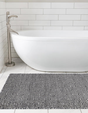 Black 2' x 8' Geo Trellis Flatweave Runner Area Rug 80% Wool & 20% Cotton Natural Geometric Carpet for Living, Office, Dining, Dorms for Sale at Rug Engine