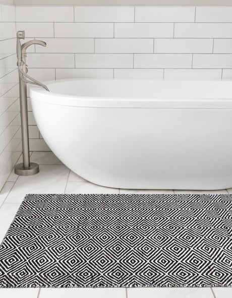 Black 2' x 8' Geo Trellis Flatweave Runner Area Rug 80% Wool & 20% Cotton Natural Geometric Carpet for Living, Office, Dining, Dorms for Sale at Rug Engine