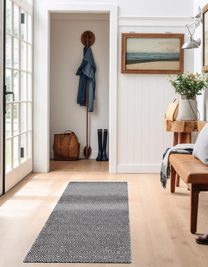 Black 2' 7 x 12' Geo Trellis Flatweave Runner Area Rug 80% Wool & 20% Cotton Natural Geometric Carpet for Living, Office, Dining, Dorms for Sale at Rug Engine