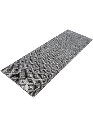 Black 2' x 6' 1 Geo Trellis Flatweave Runner Area Rug 80% Wool & 20% Cotton Natural Geometric Carpet for Living, Office, Dining, Dorms for Sale at Rug Engine