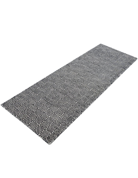 Black 2' x 6' 1 Geo Trellis Flatweave Runner Area Rug 80% Wool & 20% Cotton Natural Geometric Carpet for Living, Office, Dining, Dorms for Sale at Rug Engine