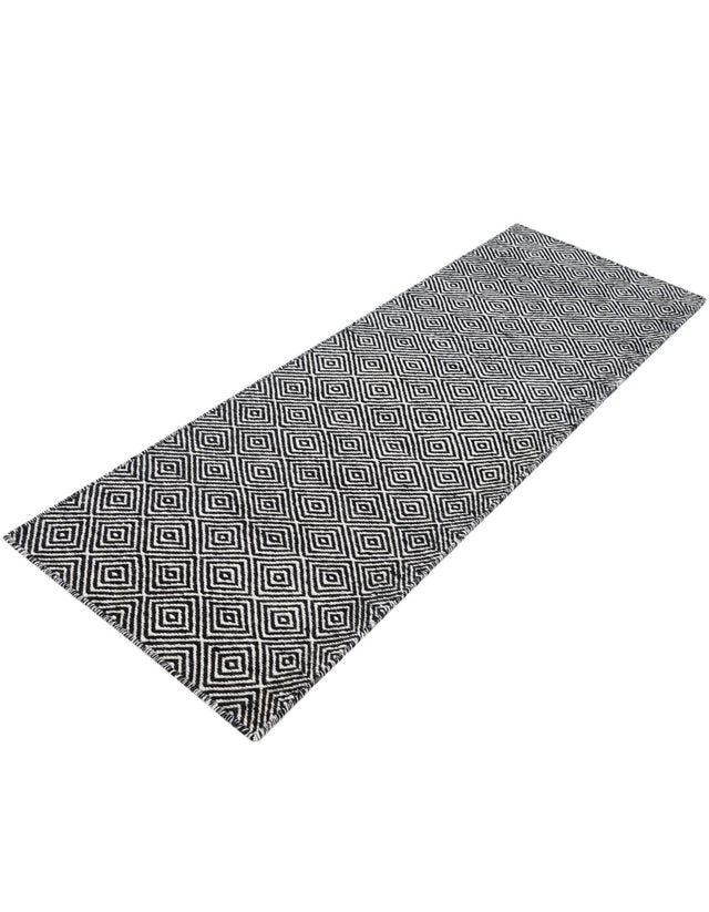 Black 2' x 6' 1 Geo Trellis Flatweave Runner Area Rug 80% Wool & 20% Cotton Natural Geometric Carpet for Living, Office, Dining, Dorms for Sale at Rug Engine