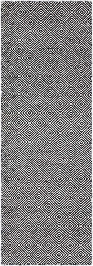 Black 2' x 6' 1 Geo Trellis Flatweave Runner Area Rug 80% Wool & 20% Cotton Natural Geometric Carpet for Living, Office, Dining, Dorms for Sale at Rug Engine