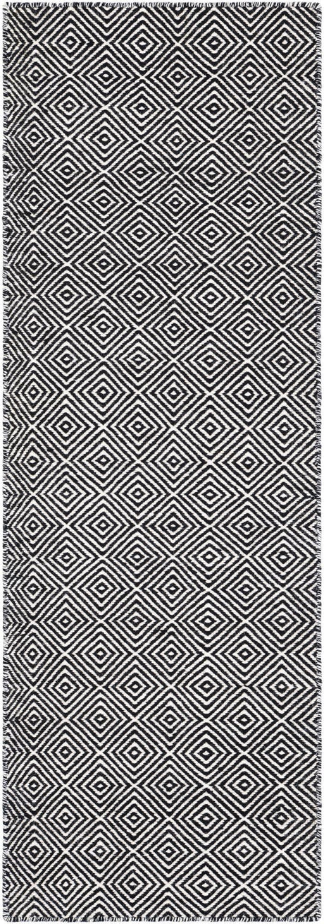 Black 2' x 6' 1 Geo Trellis Flatweave Runner Area Rug 80% Wool & 20% Cotton Natural Geometric Carpet for Living, Office, Dining, Dorms for Sale at Rug Engine