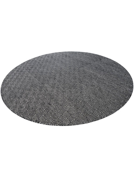 Black 7' 10 x 7' 10 Geo Trellis Flatweave Round Area Rug 80% Wool & 20% Cotton Natural Geometric Carpet for Living, Office, Dining, Dorms for Sale at Rug Engine