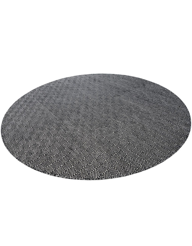 Black 7' 10 x 7' 10 Geo Trellis Flatweave Round Area Rug 80% Wool & 20% Cotton Natural Geometric Carpet for Living, Office, Dining, Dorms for Sale at Rug Engine