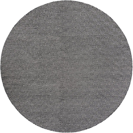 Black 7' 10 x 7' 10 Geo Trellis Flatweave Round Area Rug 80% Wool & 20% Cotton Natural Geometric Carpet for Living, Office, Dining, Dorms for Sale at Rug Engine