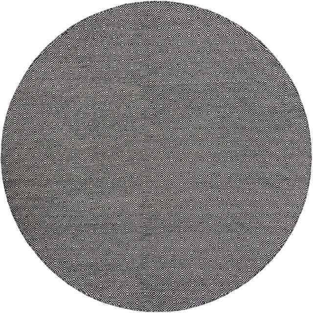 Black 7' 10 x 7' 10 Geo Trellis Flatweave Round Area Rug 80% Wool & 20% Cotton Natural Geometric Carpet for Living, Office, Dining, Dorms for Sale at Rug Engine