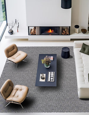 Black 7' 10 x 7' 10 Geo Trellis Flatweave Square Area Rug 80% Wool & 20% Cotton Natural Geometric Carpet for Living, Office, Dining, Dorms for Sale at Rug Engine