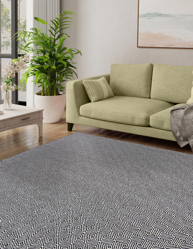 Black 12' x 12' Geo Trellis Flatweave Square Area Rug 80% Wool & 20% Cotton Natural Geometric Carpet for Living, Office, Dining, Dorms for Sale at Rug Engine