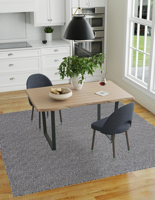 Black 10' x 10' Geo Trellis Flatweave Square Area Rug 80% Wool & 20% Cotton Natural Geometric Carpet for Living, Office, Dining, Dorms for Sale at Rug Engine