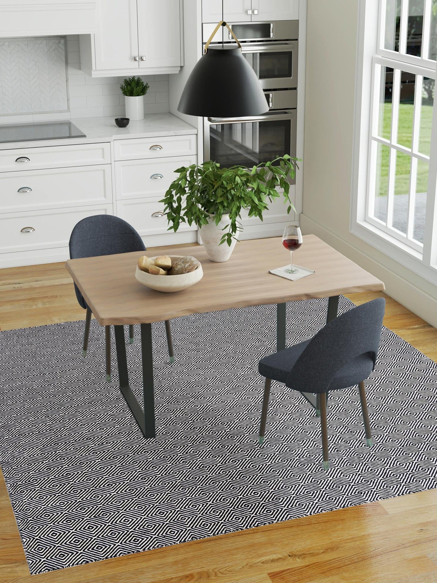 Black 12' x 12' Geo Trellis Flatweave Square Area Rug 80% Wool & 20% Cotton Natural Geometric Carpet for Living, Office, Dining, Dorms for Sale at Rug Engine