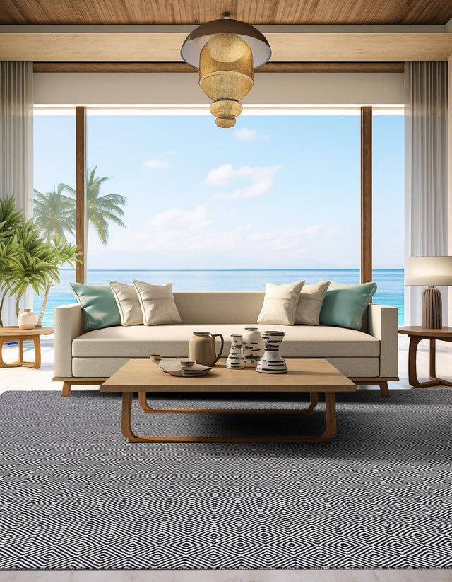 Black 12' x 12' Geo Trellis Flatweave Square Area Rug 80% Wool & 20% Cotton Natural Geometric Carpet for Living, Office, Dining, Dorms for Sale at Rug Engine