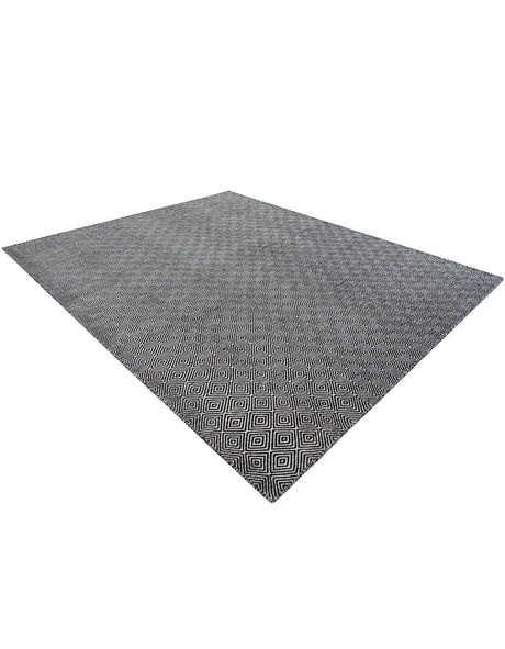 Black 7' 10 x 10' Geo Trellis Flatweave Rectangle Area Rug 80% Wool & 20% Cotton Natural Geometric Carpet for Living, Office, Dining, Dorms for Sale at Rug Engine